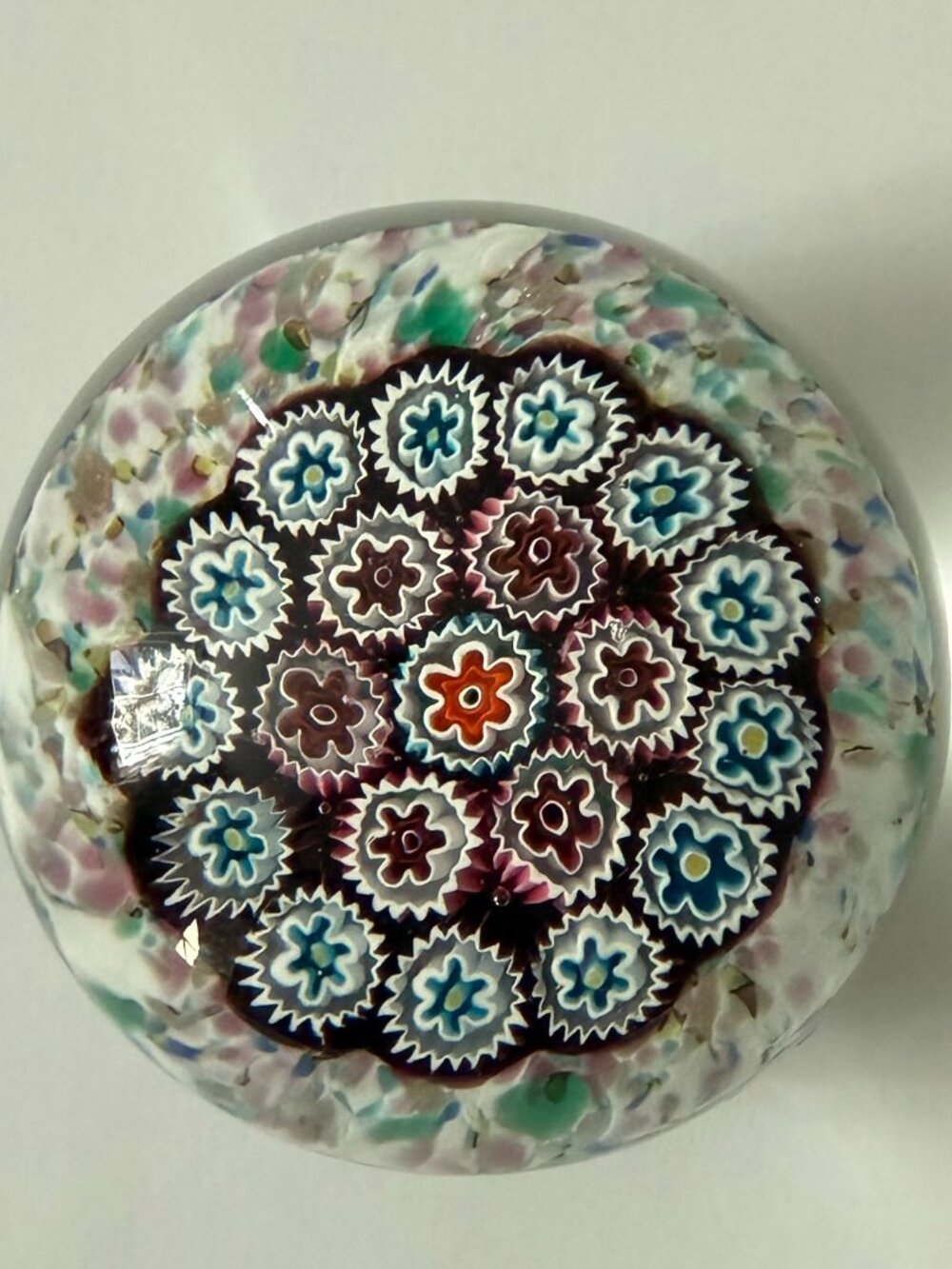 Vintage Murano Millefiori Paper Weight With Confetti Base
